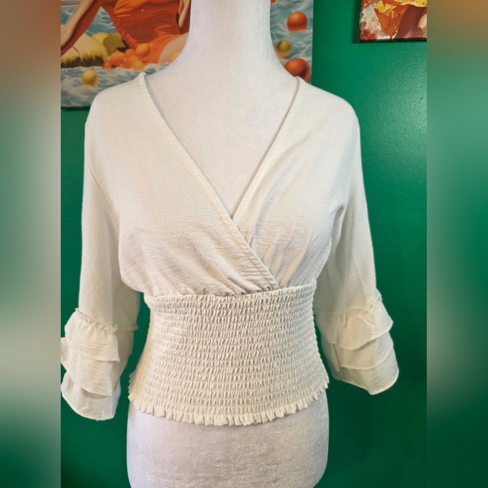 Altar’d State Smocked White Peplum Top – Size S